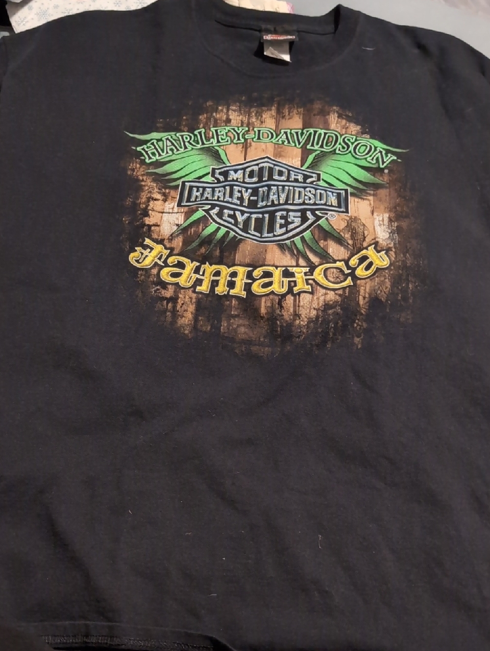 Harley-Davidson Black T-Shirt with Green and Yellow Jamaica Graphic- 2XL